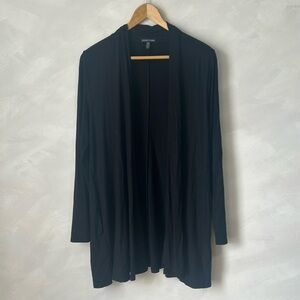 Eileen Fisher black long sleeve longer tunic length open front cardigan small